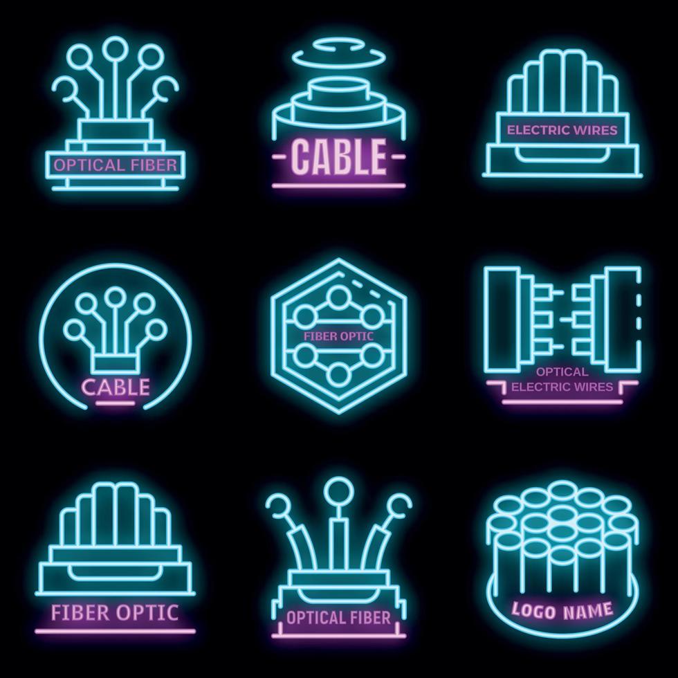 conjunto de logotipo de fibra óptica vetor neon