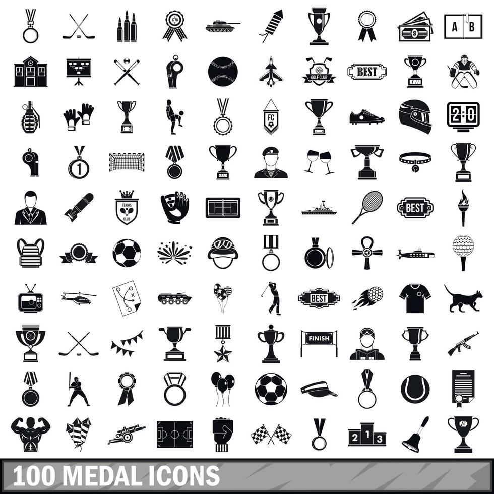 Conjunto de 100 ícones de medalhas, estilo simples vetor