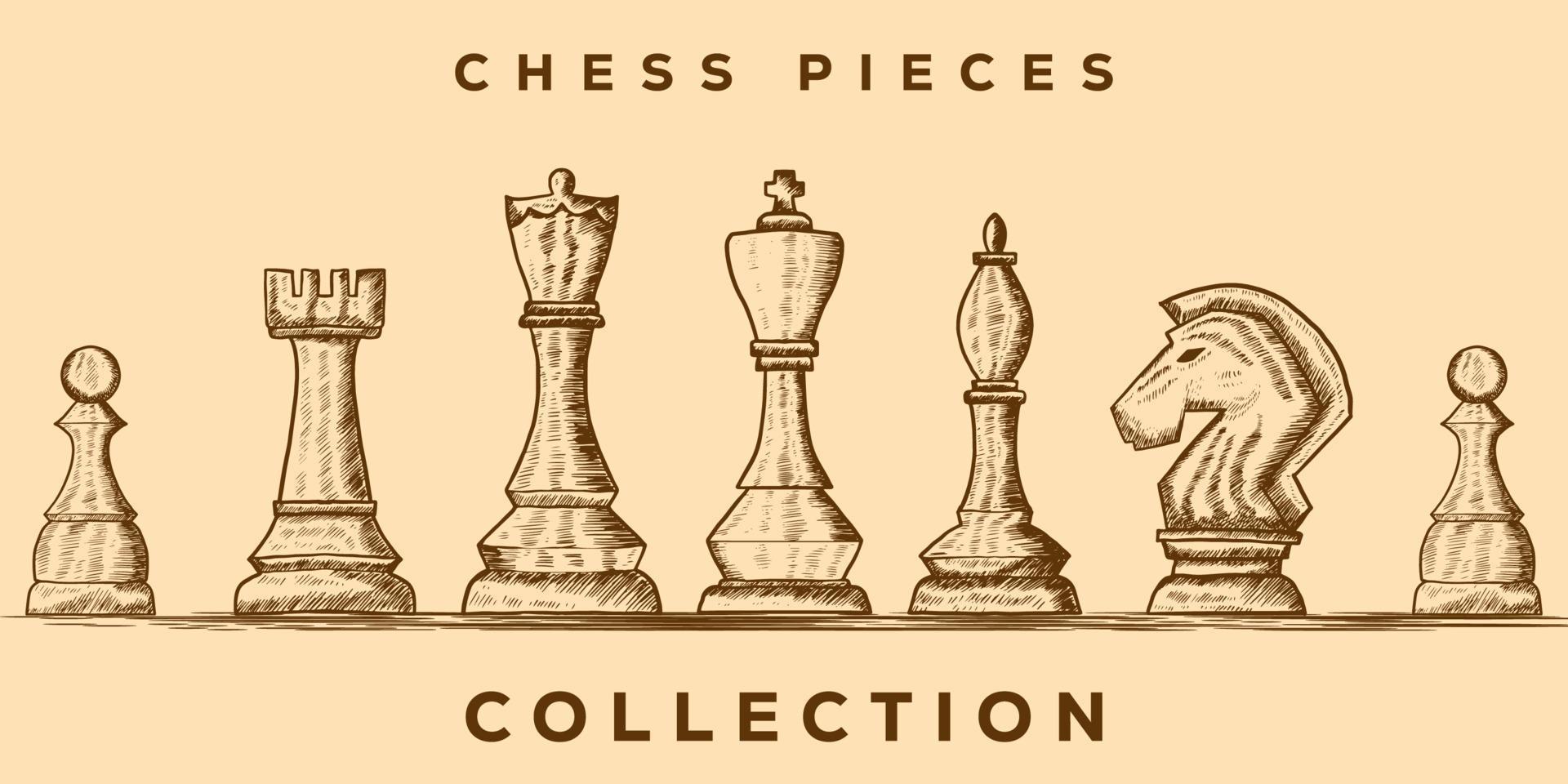 ilustração de coleção de peças de xadrez desenhadas à mão vetor