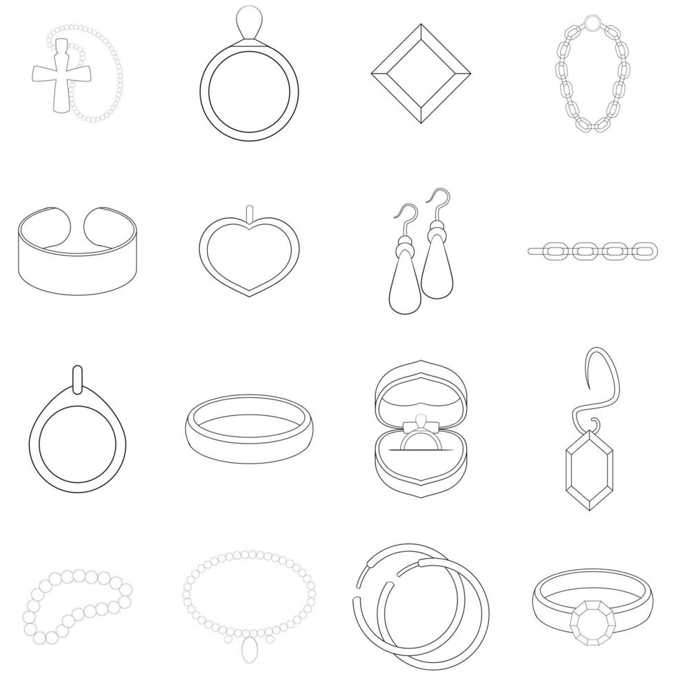 contorno do conjunto de ícones de itens de joias vetor