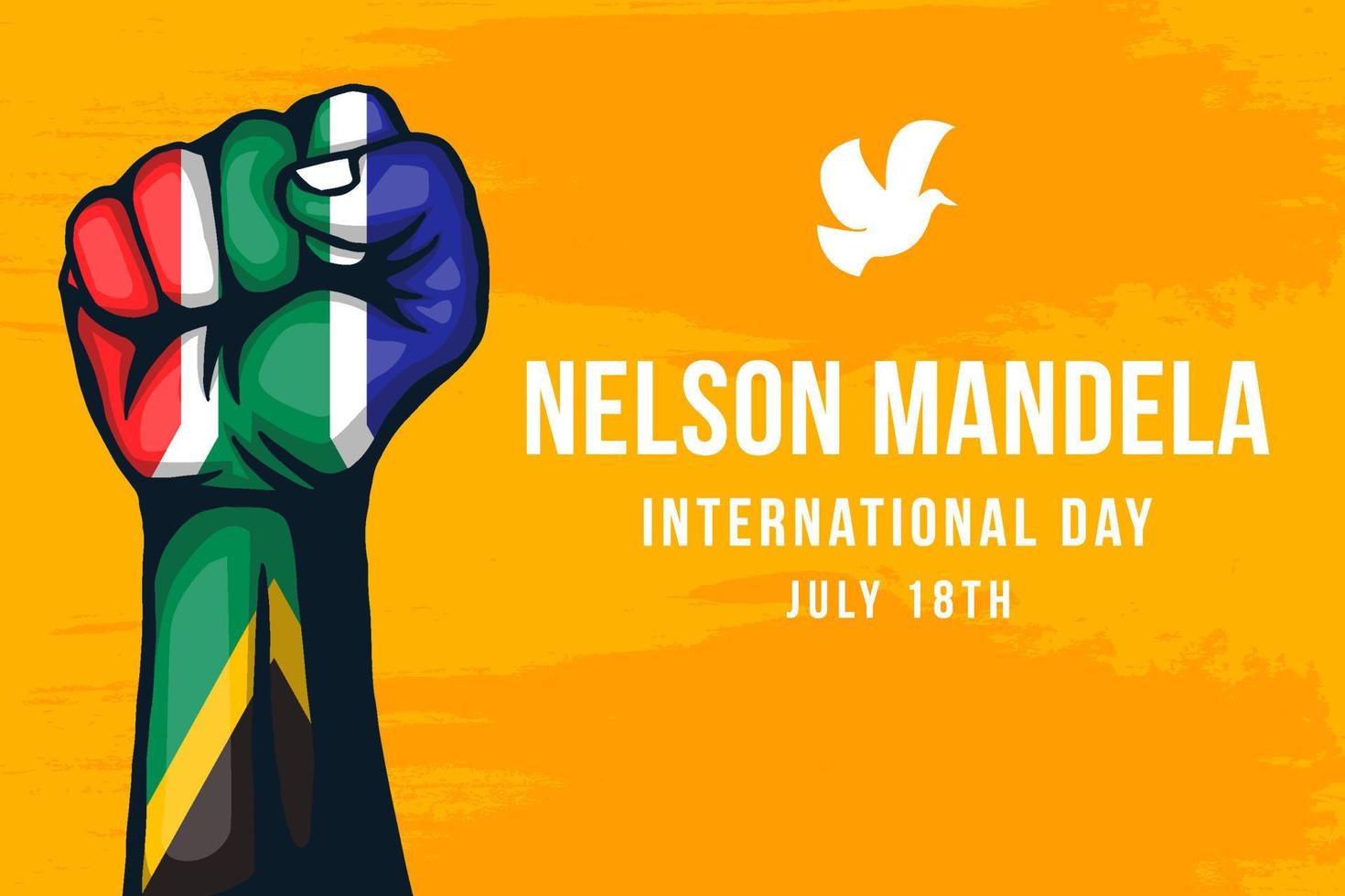 ilustração de fundo do dia internacional de nelson mandela com cor da mão da bandeira da áfrica do sul vetor