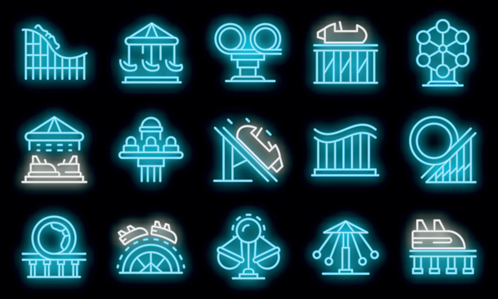conjunto de ícones de montanha-russa vetor neon