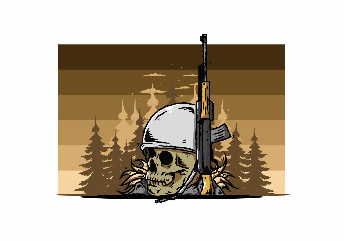 capacete de caveira e soldados com ilustração de arma vetor