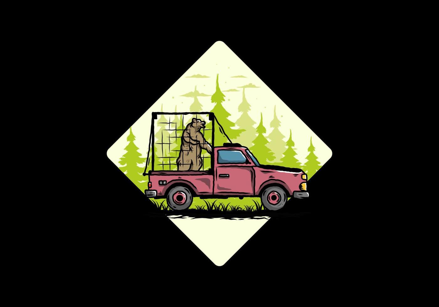 grande urso na gaiola na ilustração do carro vetor