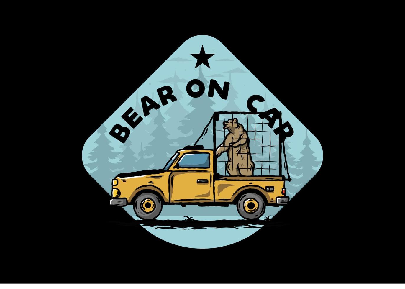 grande urso na gaiola na ilustração do carro vetor