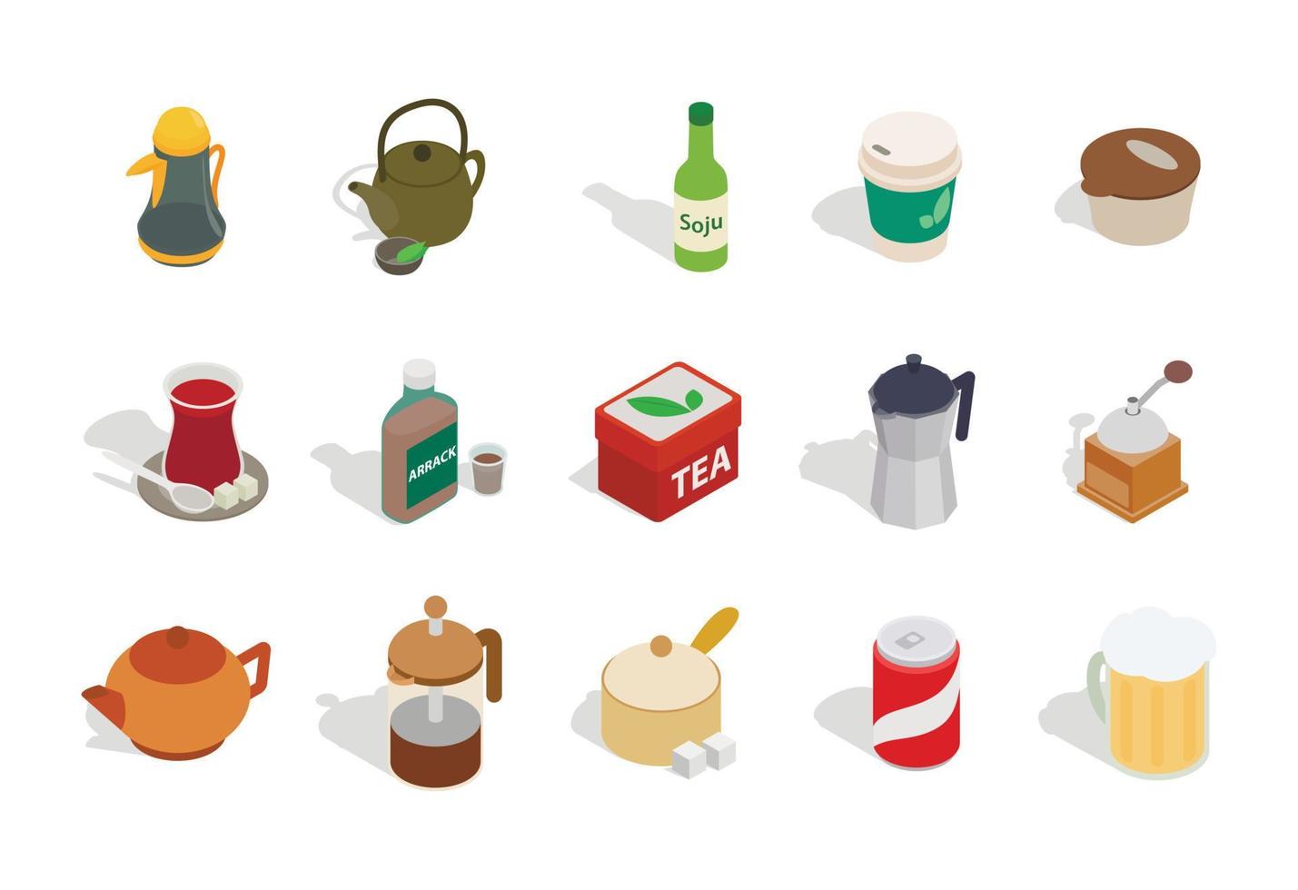 conjunto de ícones de bebidas, estilo isométrico vetor