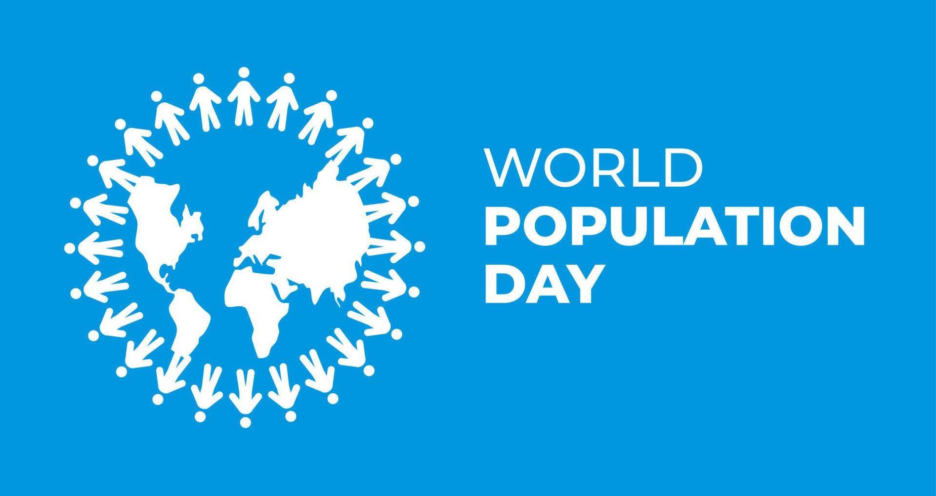 cartaz de celebração do dia mundial da população para julho com ilustração vetorial plana de silhueta de mapa de pessoas e globo vetor