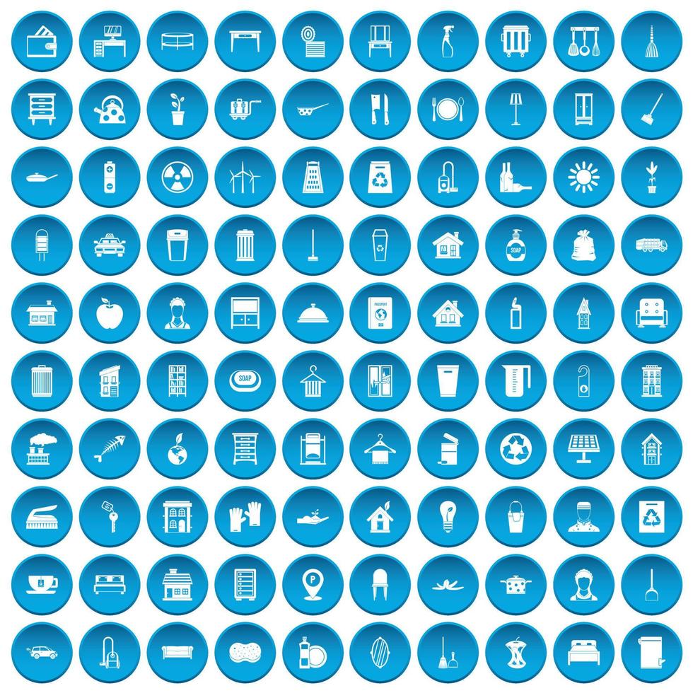 100 ícones de limpeza definidos em azul vetor