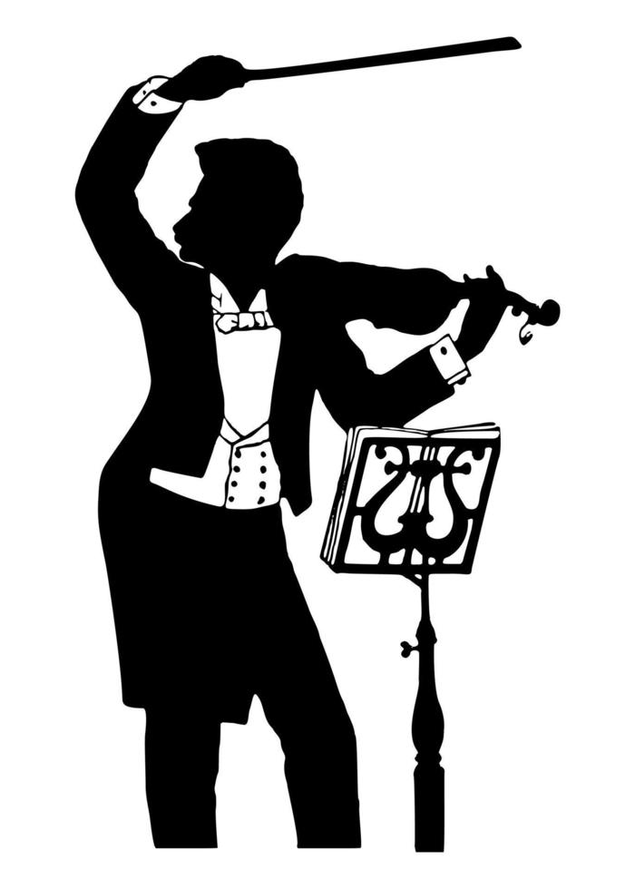 homem toca no ícone de violino em fundo branco. ilustração vetorial. vetor