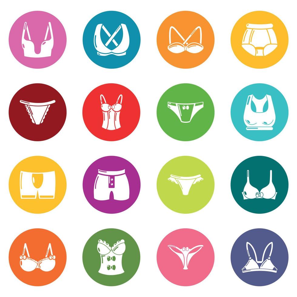 ícones de tipos de roupas íntimas definir vetor de círculos coloridos