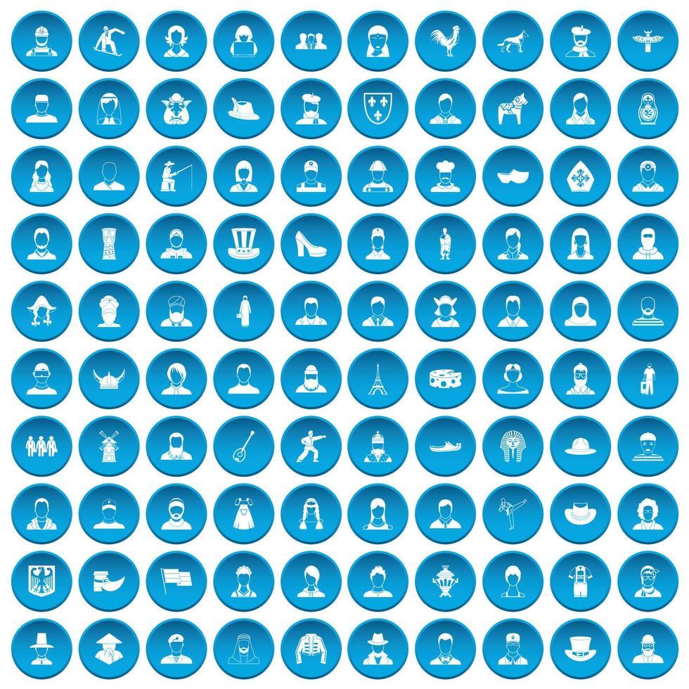 100 ícones folclóricos definidos em azul vetor