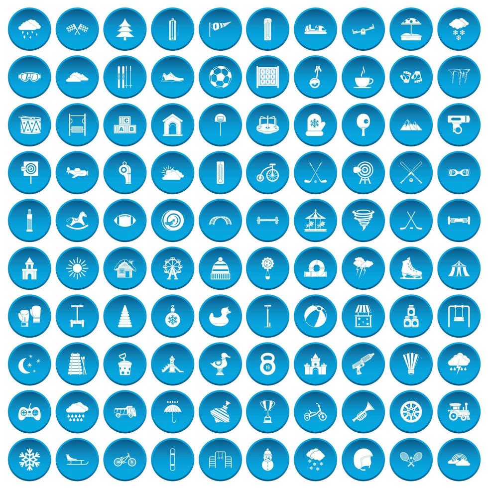 100 ícones de jogos para crianças conjunto azul vetor