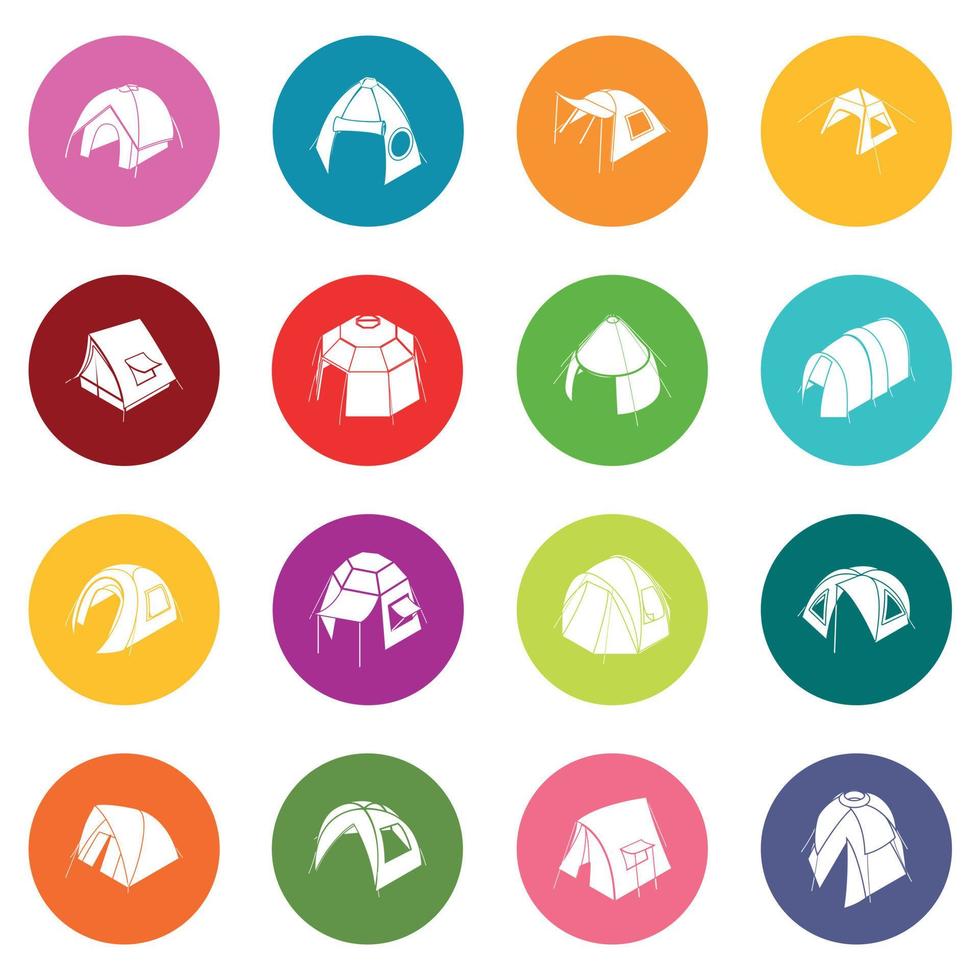 ícones de formas de tenda definir vetor de círculos coloridos