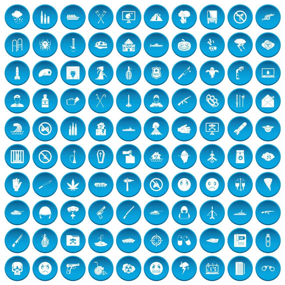 100 ícones de opressão definidos em azul vetor