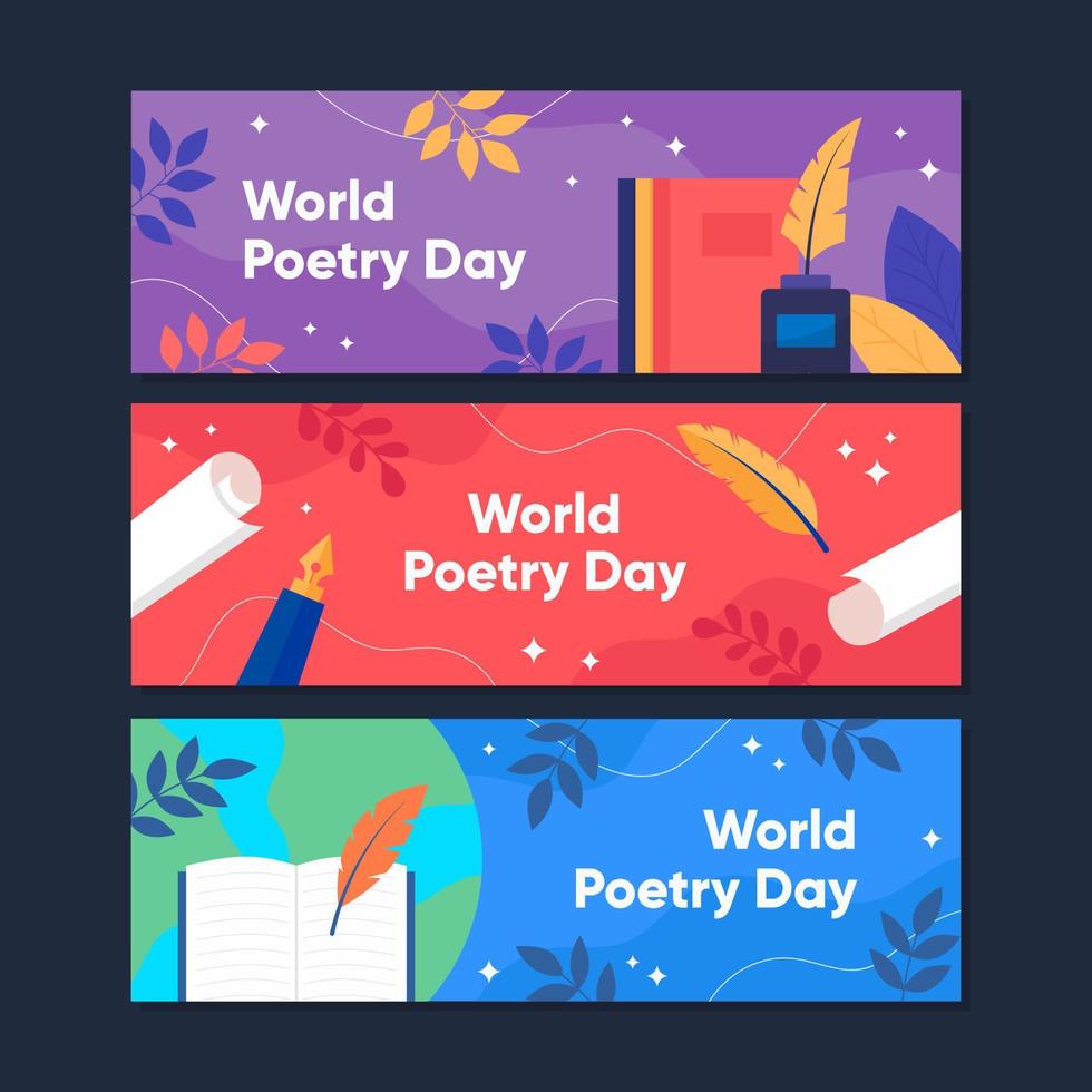 conjunto de coleção de banner de celebração do dia mundial da poesia vetor