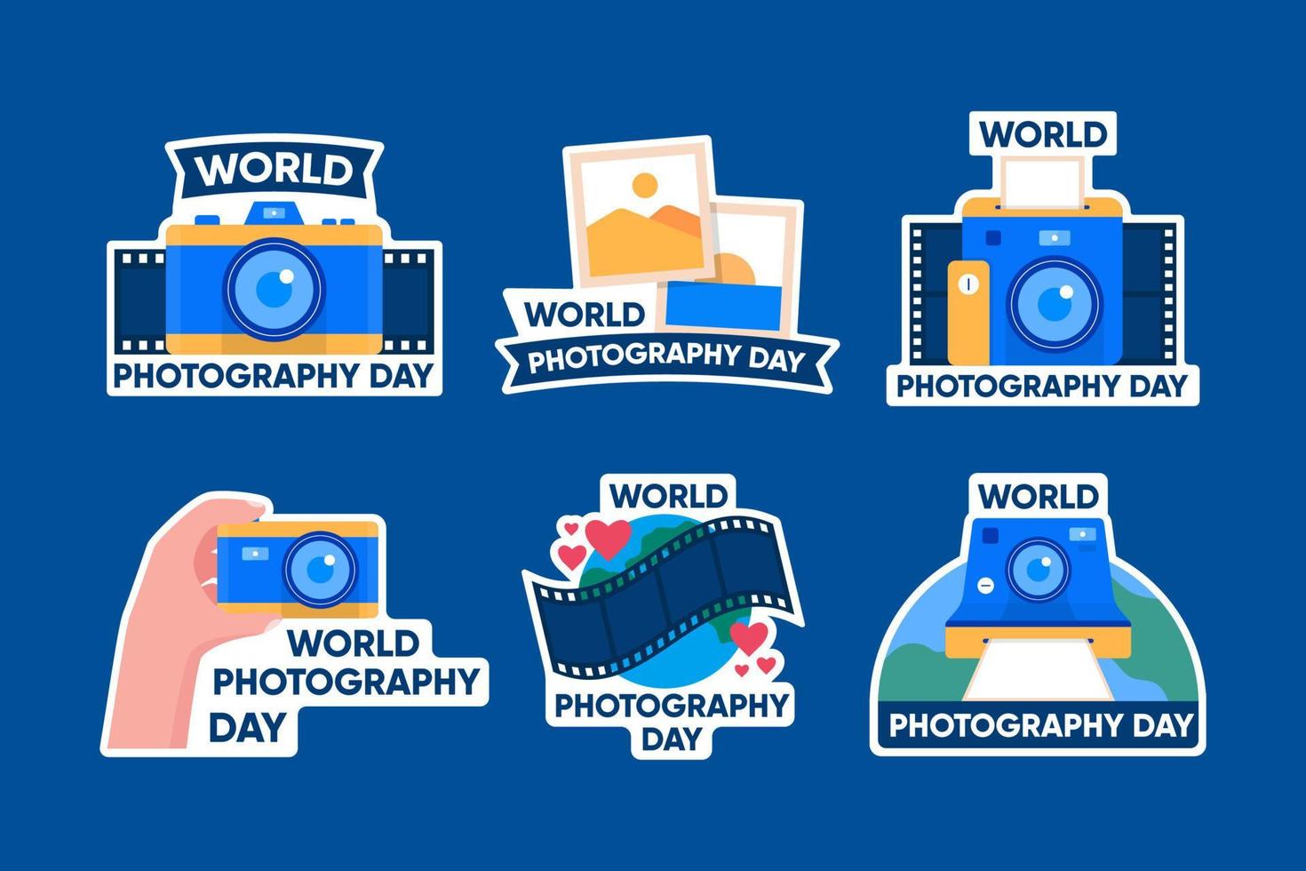 conjunto de coleção de adesivos do dia mundial da fotografia vetor