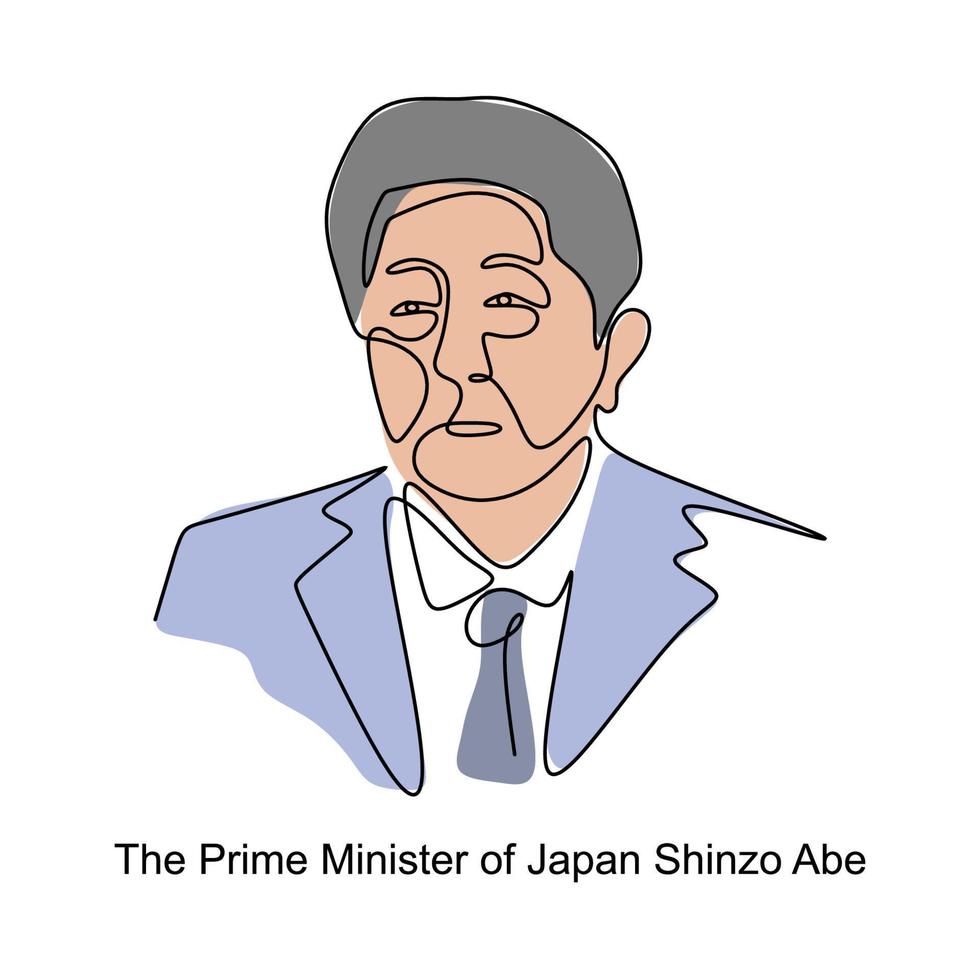 desenho de uma linha contínua de shinzo abe. o primeiro-ministro do Japão. vetor