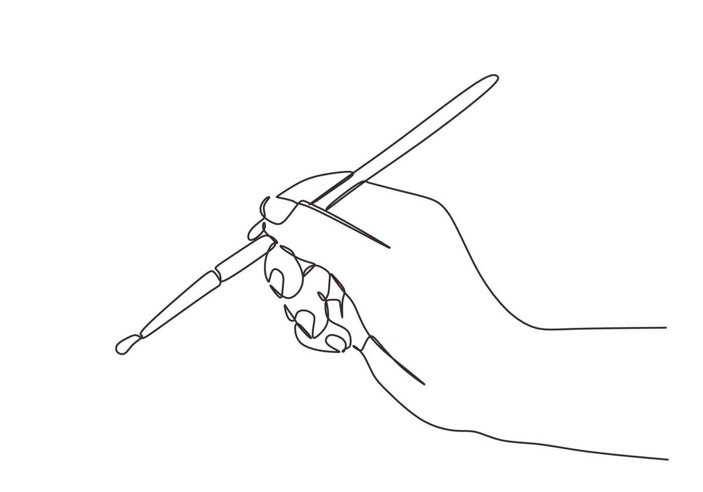 pintura à mão com pincéis desenho de linha contínua minimalista. vector um esboço desenhado de uma mão de pincel com o dedo segurando para desenhar