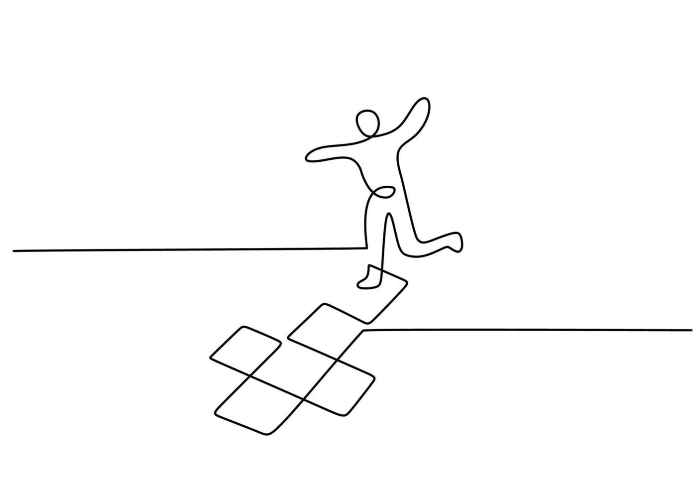 um desenho de mão de linha única contínua de playgroup criança brincar pulando vetor