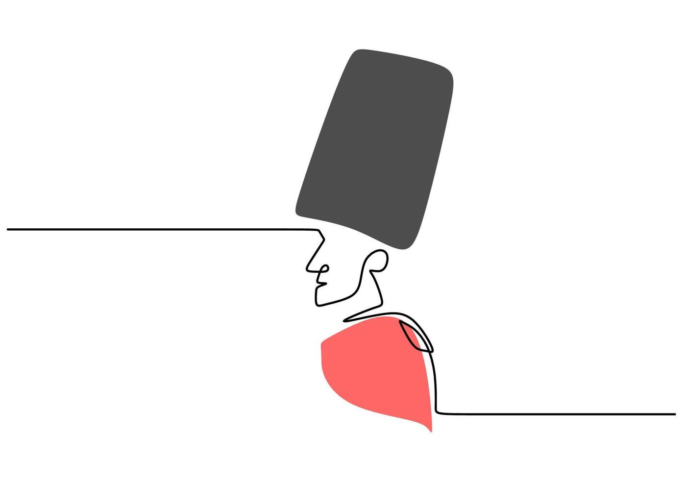 um desenho de linha única contínua do homem usa chapéu grande vetor