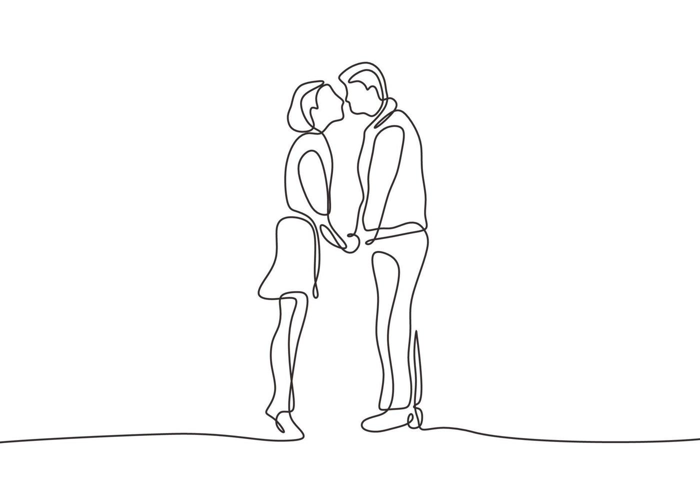 desenho de linha contínua de minimalismo de casal romântico. vetor de homem feliz e mulher apaixonada