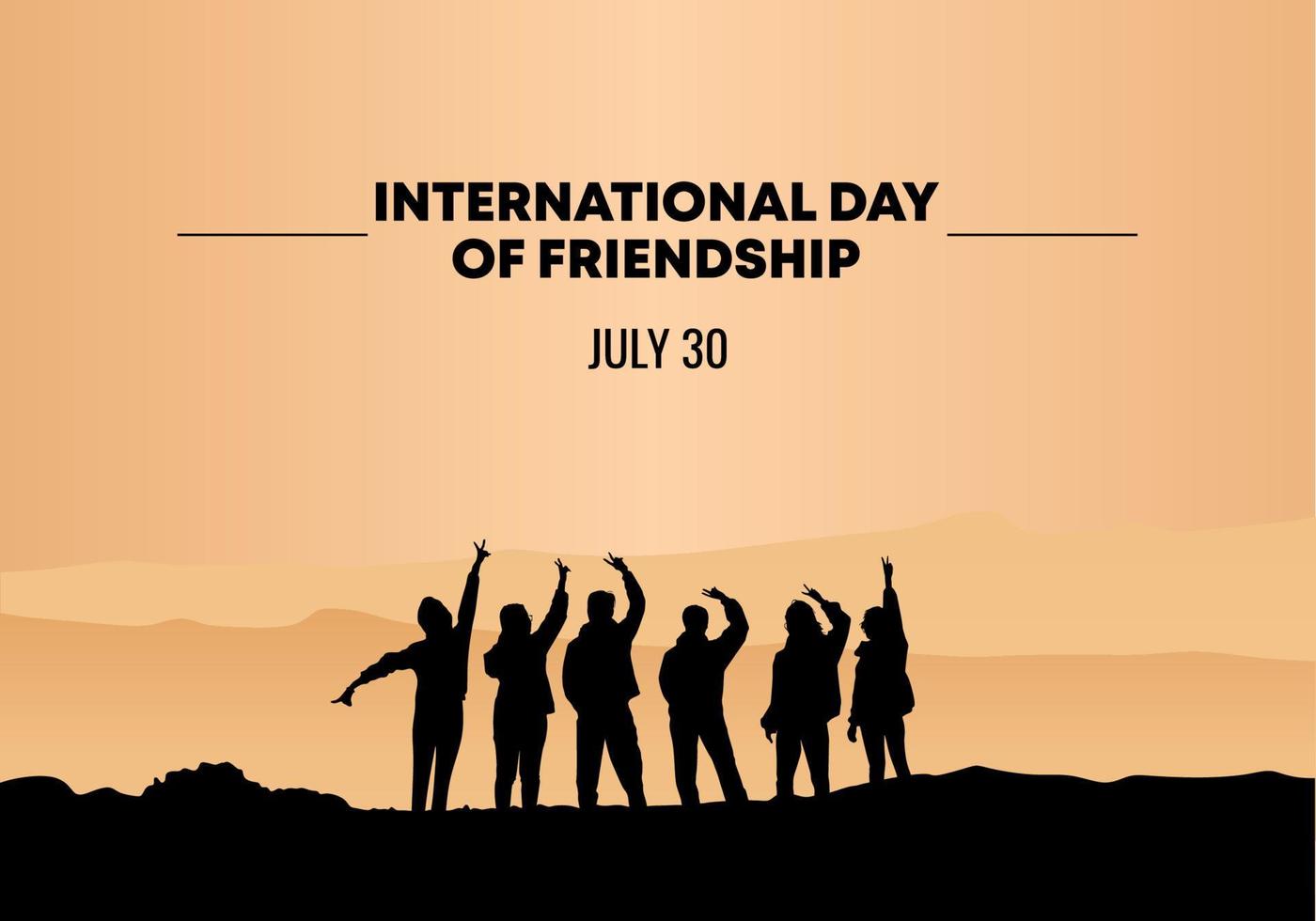 cartaz de banner de fundo do dia internacional da amizade com grupo de seis pessoas. vetor