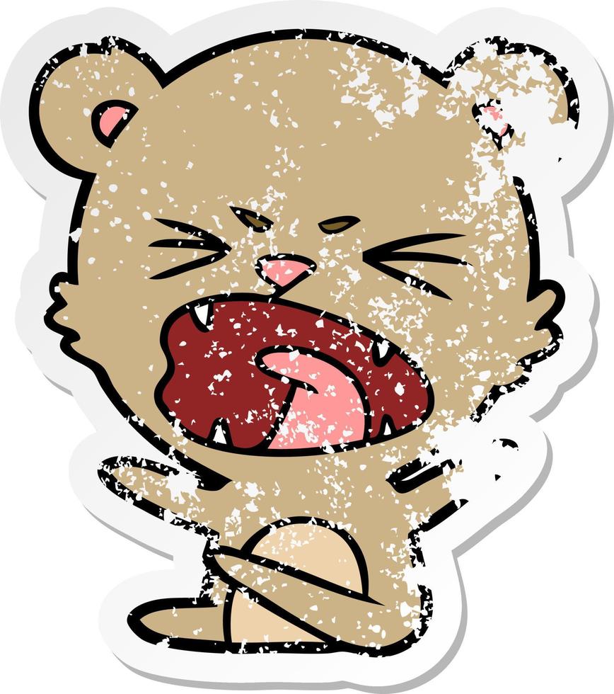 vinheta angustiada de um urso de desenho animado com raiva vetor
