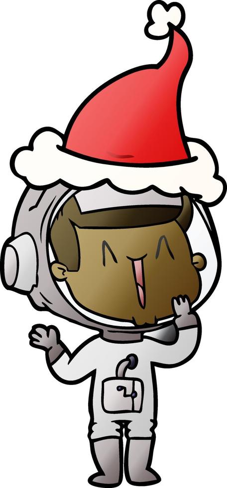 rindo desenho de gradiente de um astronauta usando chapéu de papai noel vetor