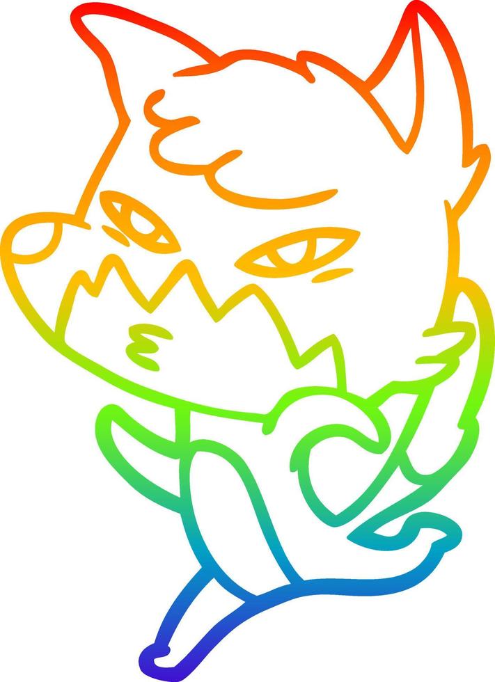 desenho de linha de gradiente de arco-íris raposa de desenho animado inteligente vetor