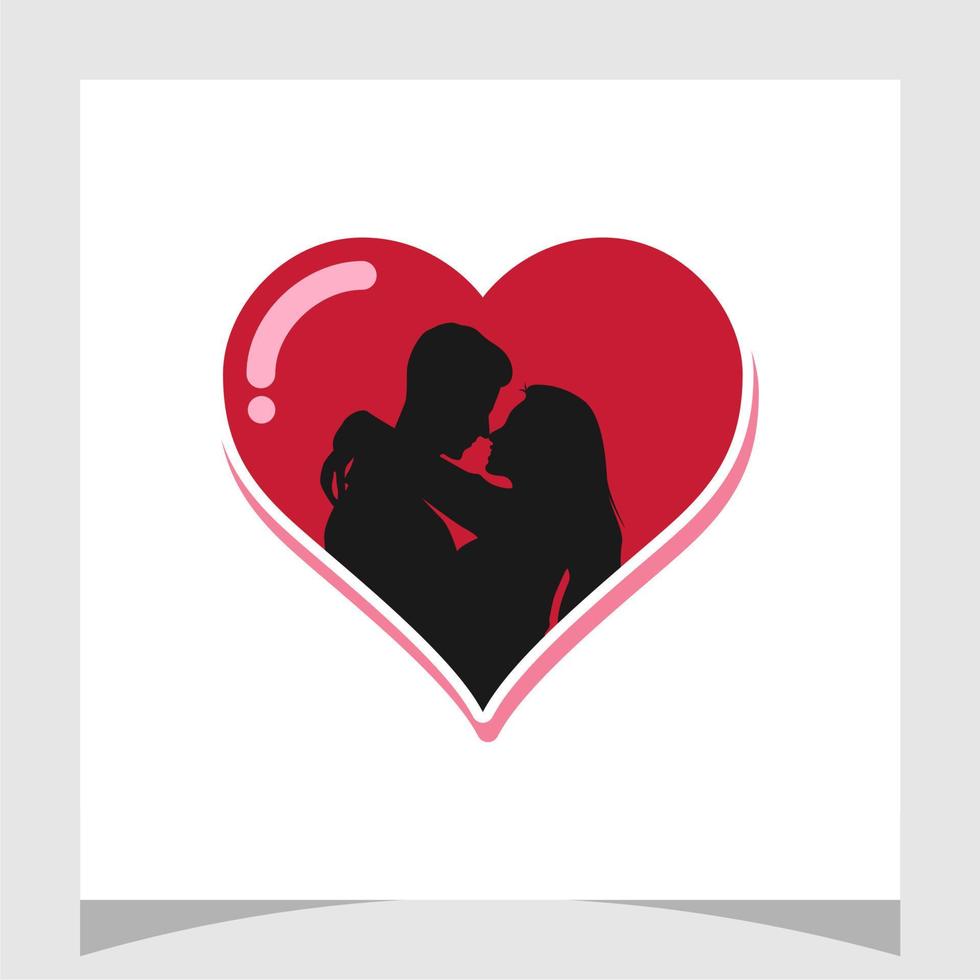 amo o logotipo dos namorados do coração com inspiração de design de silhueta de casal vetor