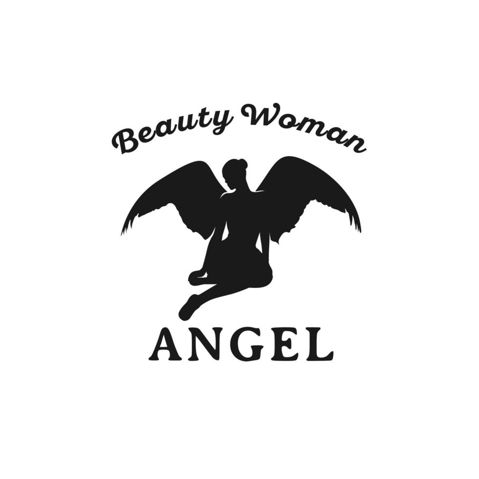 silhueta de design de logotipo de anjo de mulher de beleza vetor