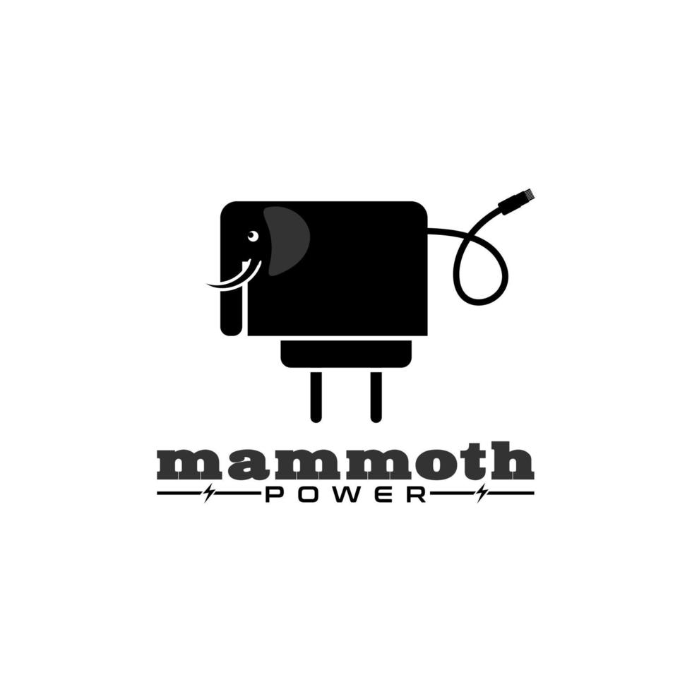 carregador móvel com logotipo em forma de mamute elefante para design inspirador da empresa de carregamento móvel vetor