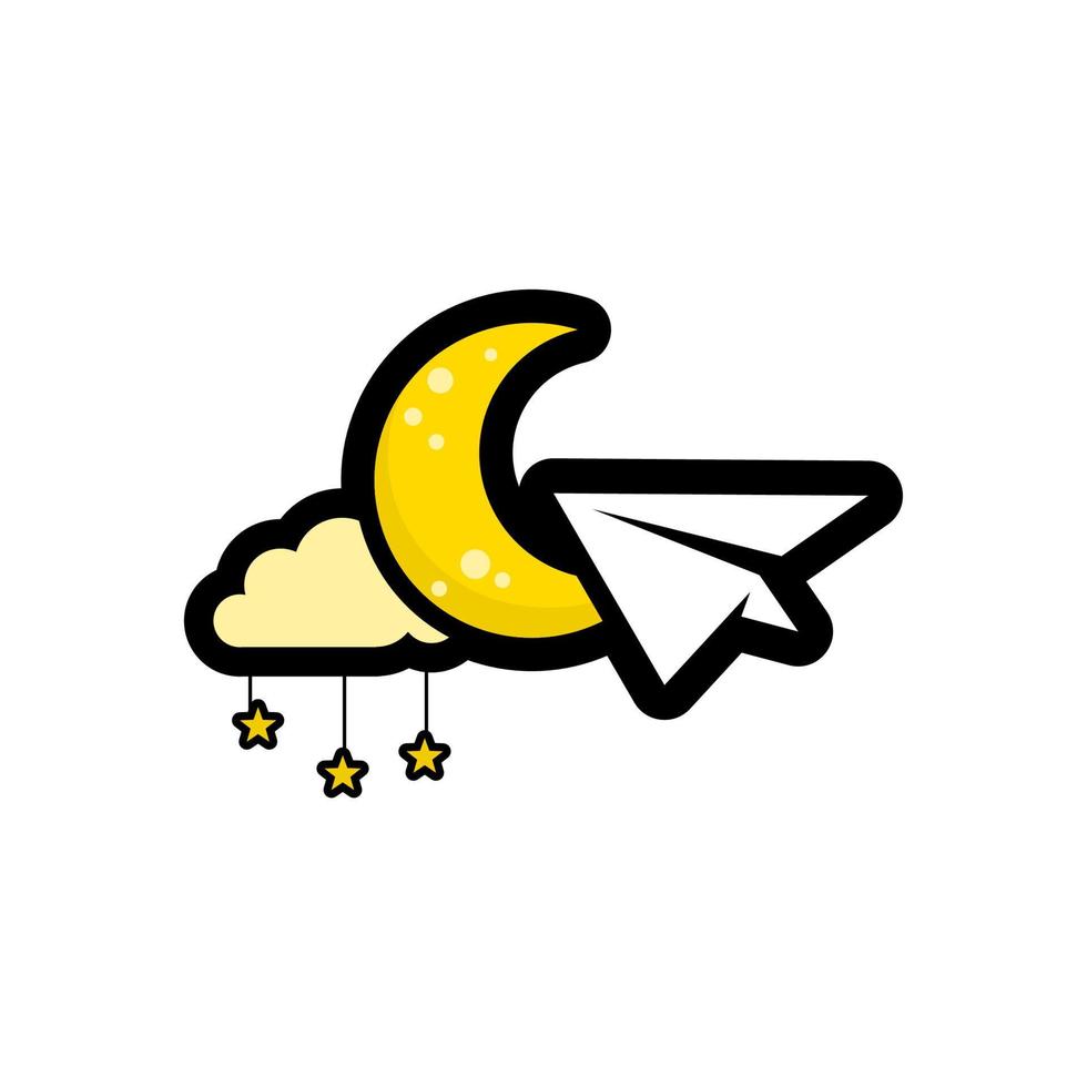 inspiração de design de logotipo de avião de papel e lua crescente vetor