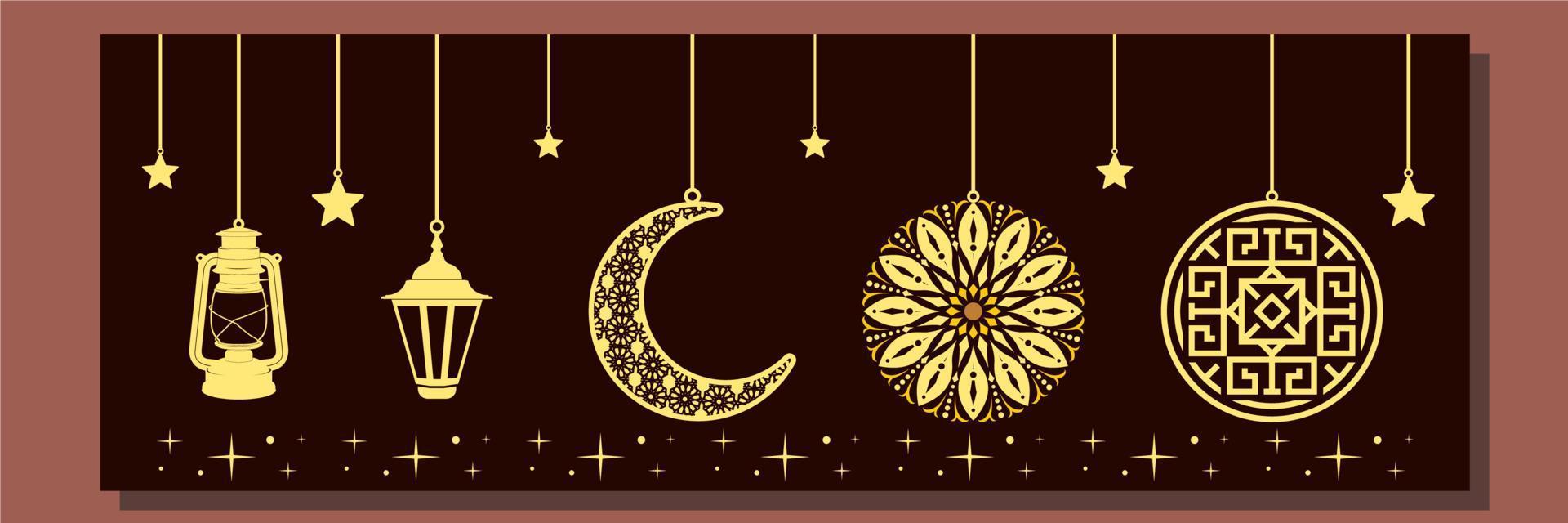 ornamento islâmico lua estrela mandala lanterna vetor