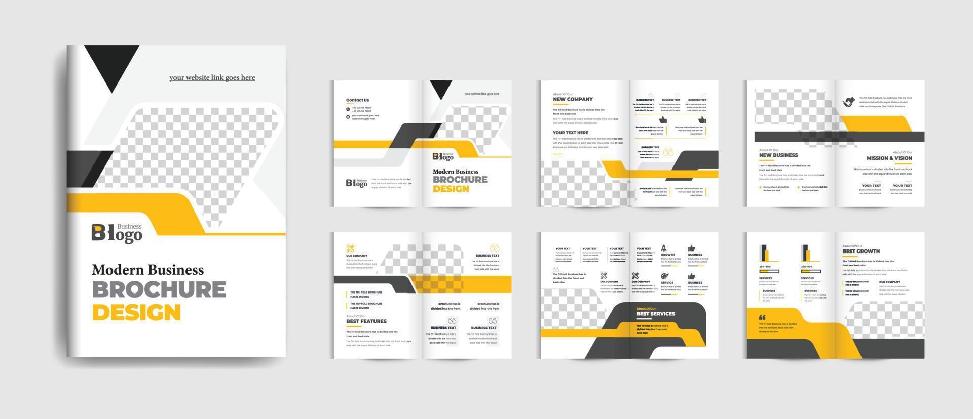 páginas de cor amarela brochura de negócios corporativos profissional ou modelo de livreto, design de brochura de várias páginas. vetor