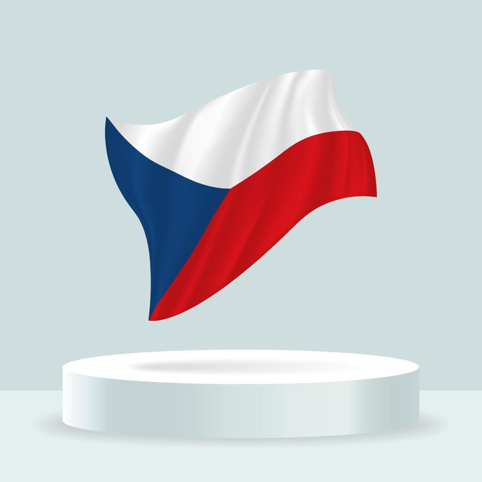 bandeira da república checa. renderização 3D da bandeira exibida no estande. acenando a bandeira em tons pastel modernos. desenho de bandeira, sombreamento e cor em camadas separadas, ordenadamente em grupos para facilitar a edição. vetor
