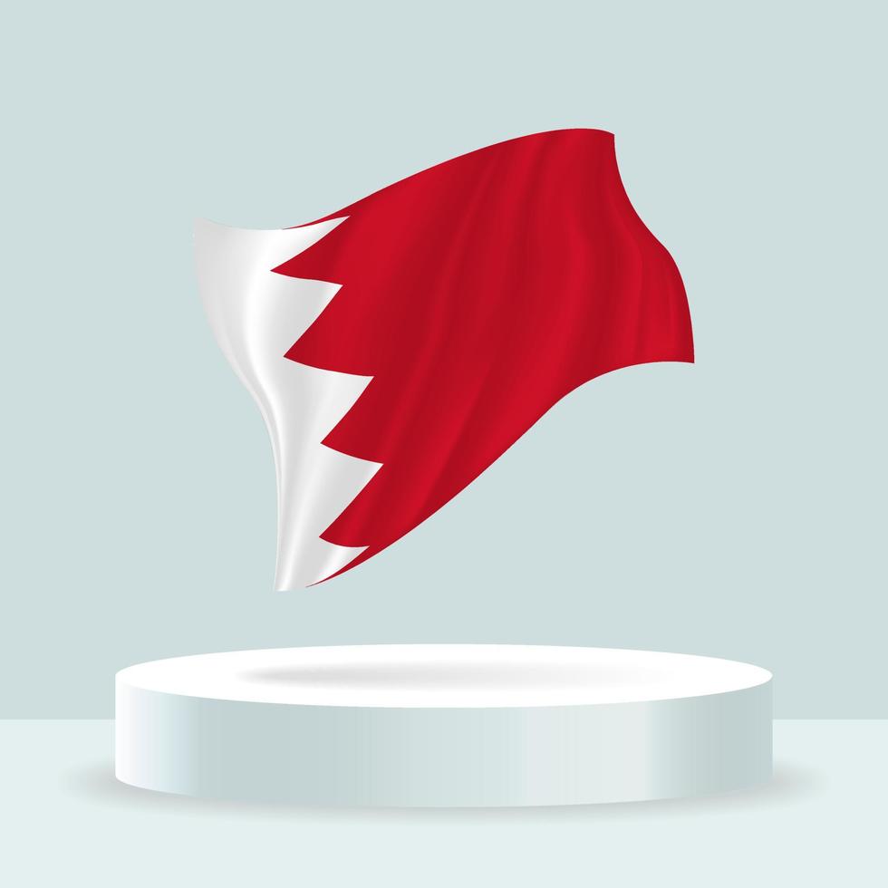 bandeira do Bahrein. renderização 3D da bandeira exibida no estande. acenando a bandeira em tons pastel modernos. desenho de bandeira, sombreamento e cor em camadas separadas, ordenadamente em grupos para facilitar a edição. vetor