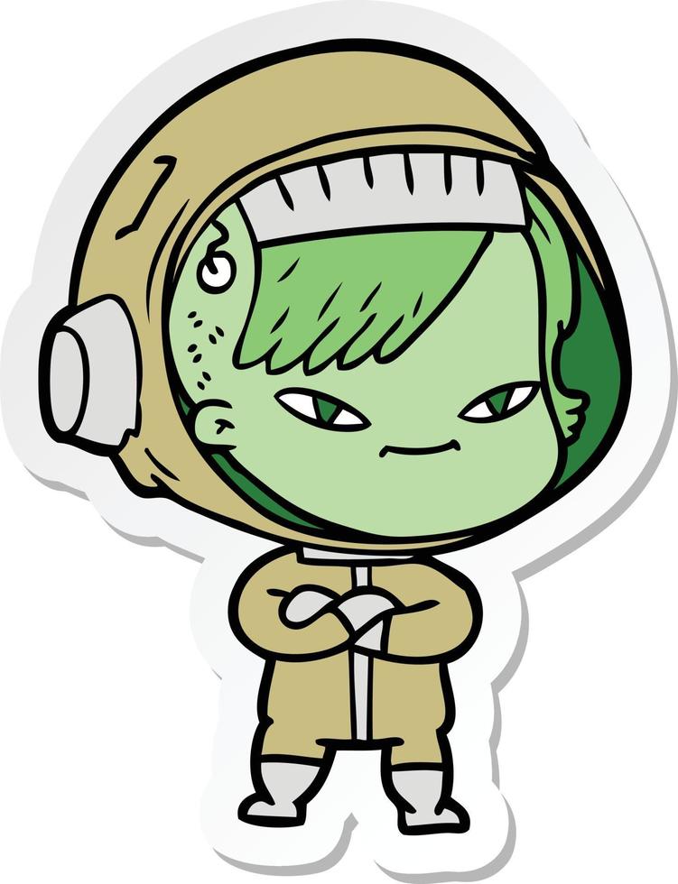 adesivo de uma mulher de astronauta de desenho animado vetor