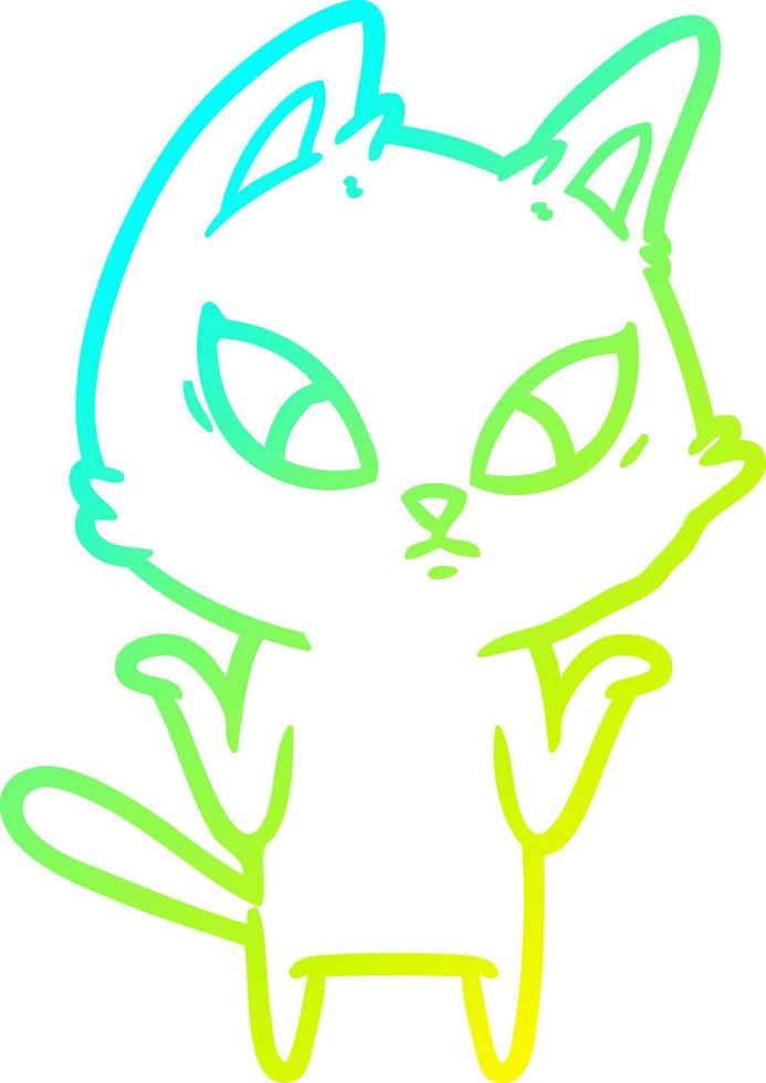 linha de gradiente frio desenhando gato de desenho animado confuso encolhendo os ombros vetor