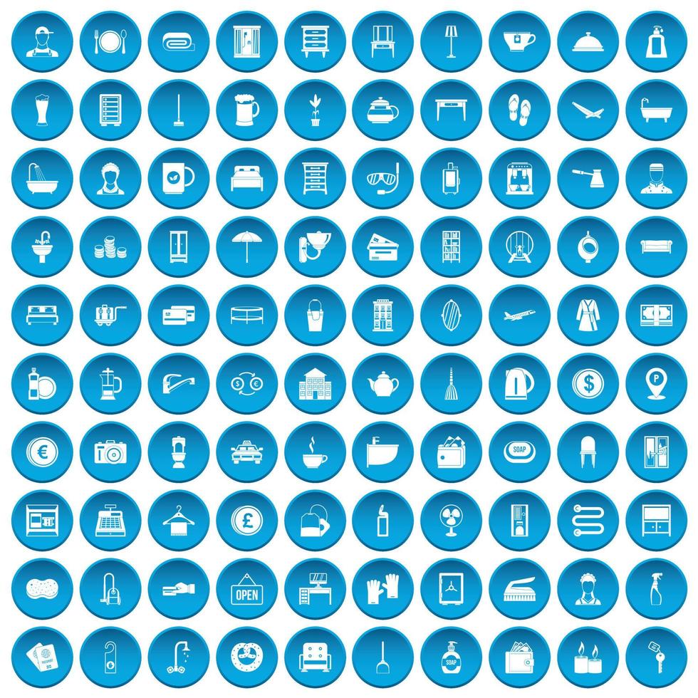 100 ícones de pousada definidos em azul vetor