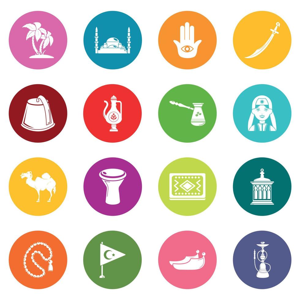 ícones de viagens de peru definir vetor de círculos coloridos