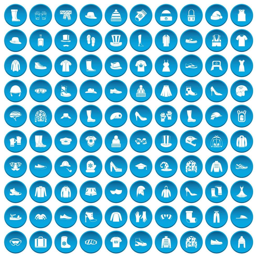100 ícones de roupas e acessórios definidos em azul vetor