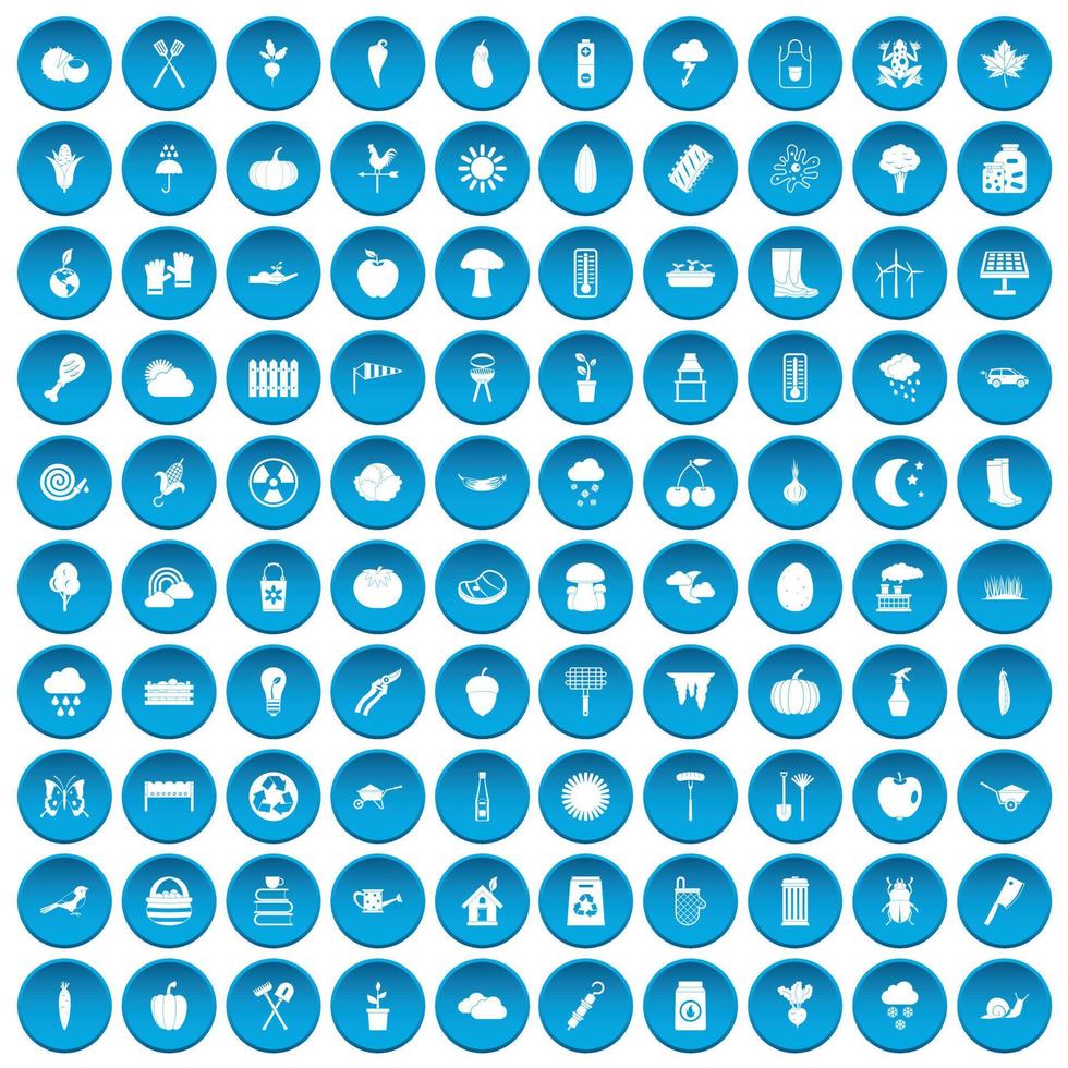 100 ícones de legumes conjunto azul vetor