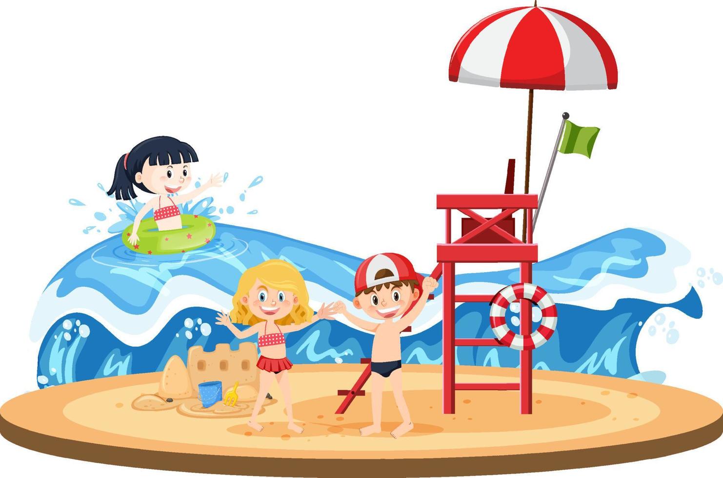 crianças na praia nas férias de verão vetor