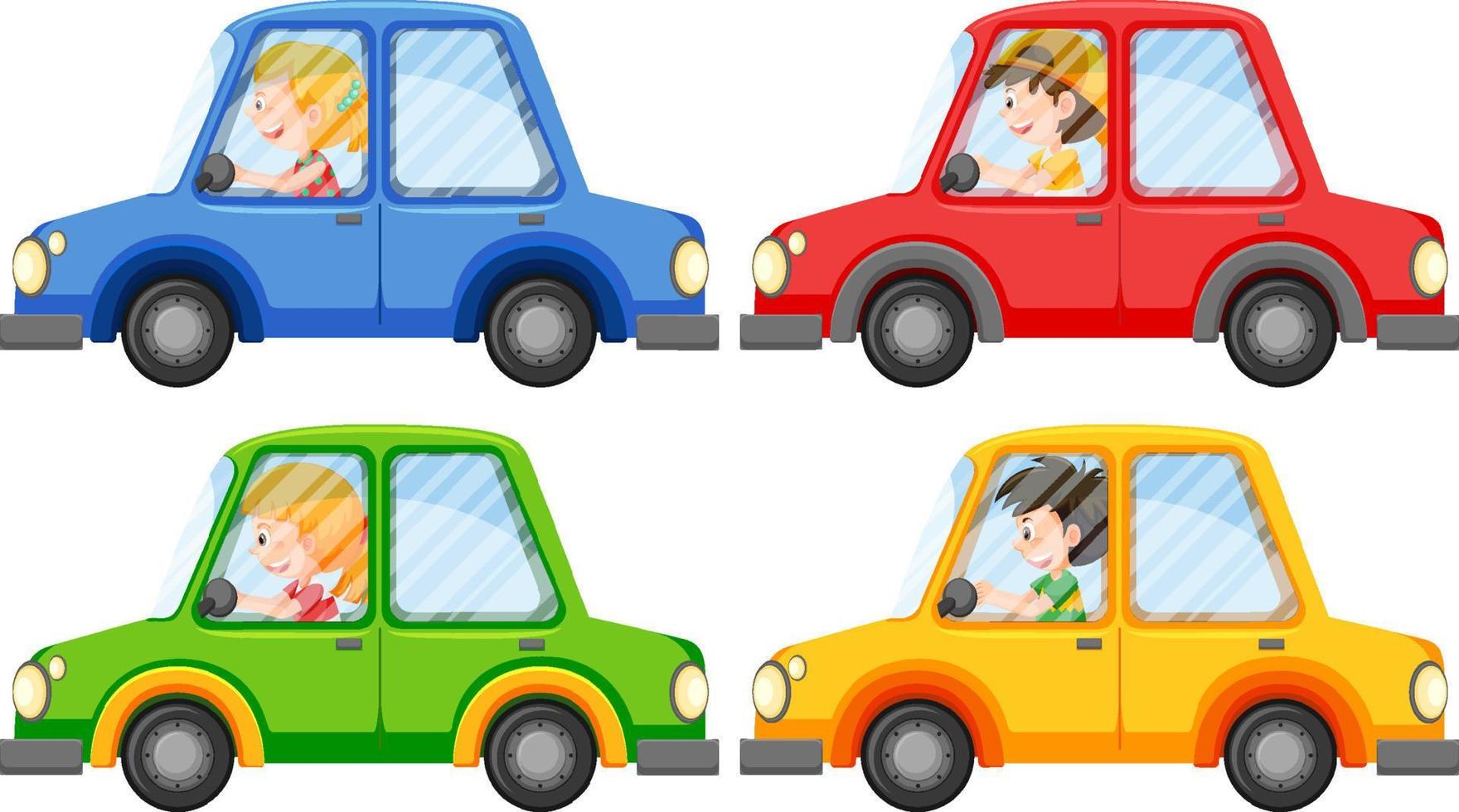 crianças motorista em seus desenhos animados de carros vetor