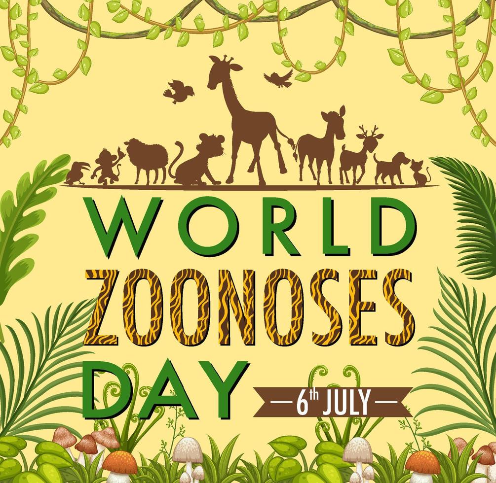 dia mundial das zoonoses em 6 de julho cartaz de desenho animado vetor