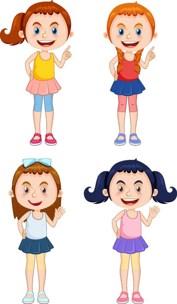 conjunto de personagens de desenhos animados de meninas diferentes vetor