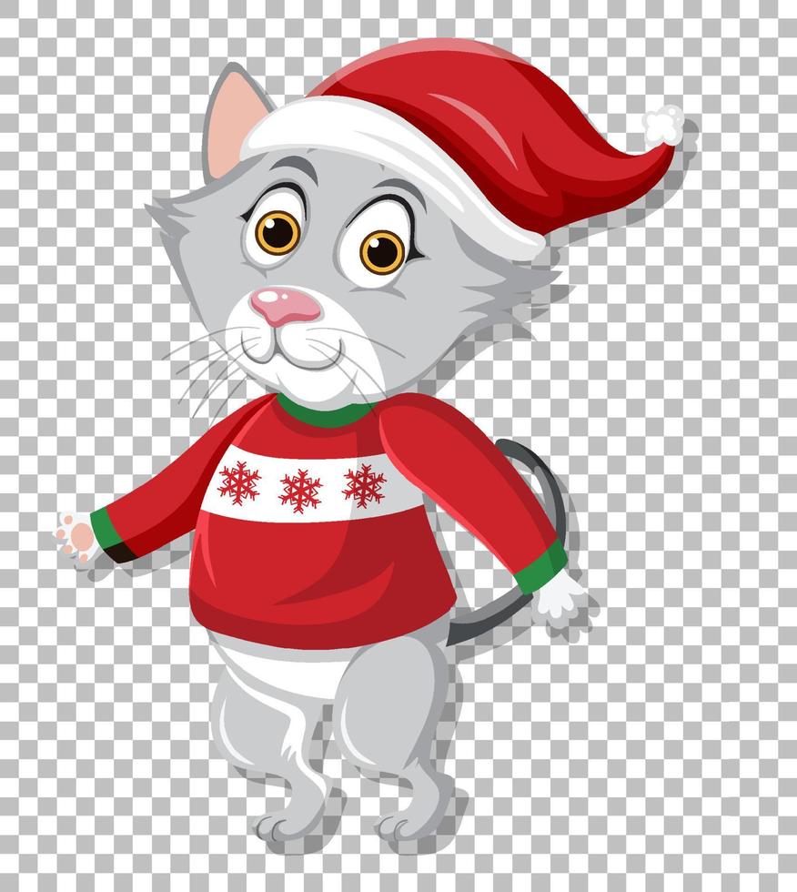 um personagem de desenho animado de gato de natal no fundo da grade vetor