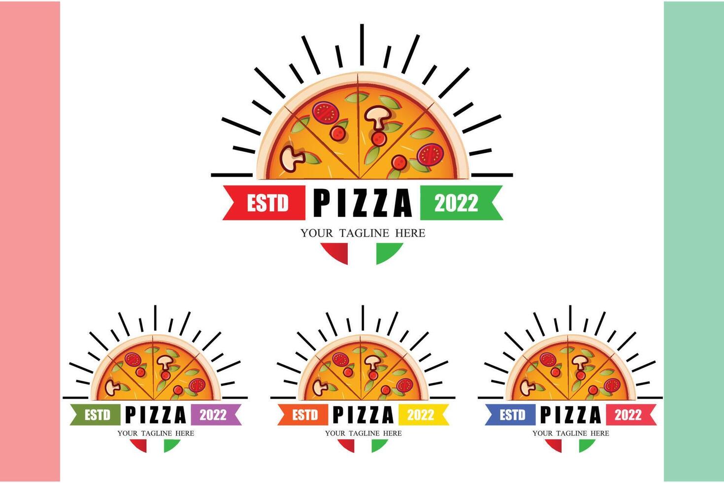 design de vetor de logotipo de comida de pizza originário da Itália, feito de trigo e legumes, adequado para adesivos, flayers, fundos, serigrafia, empresas de alimentos