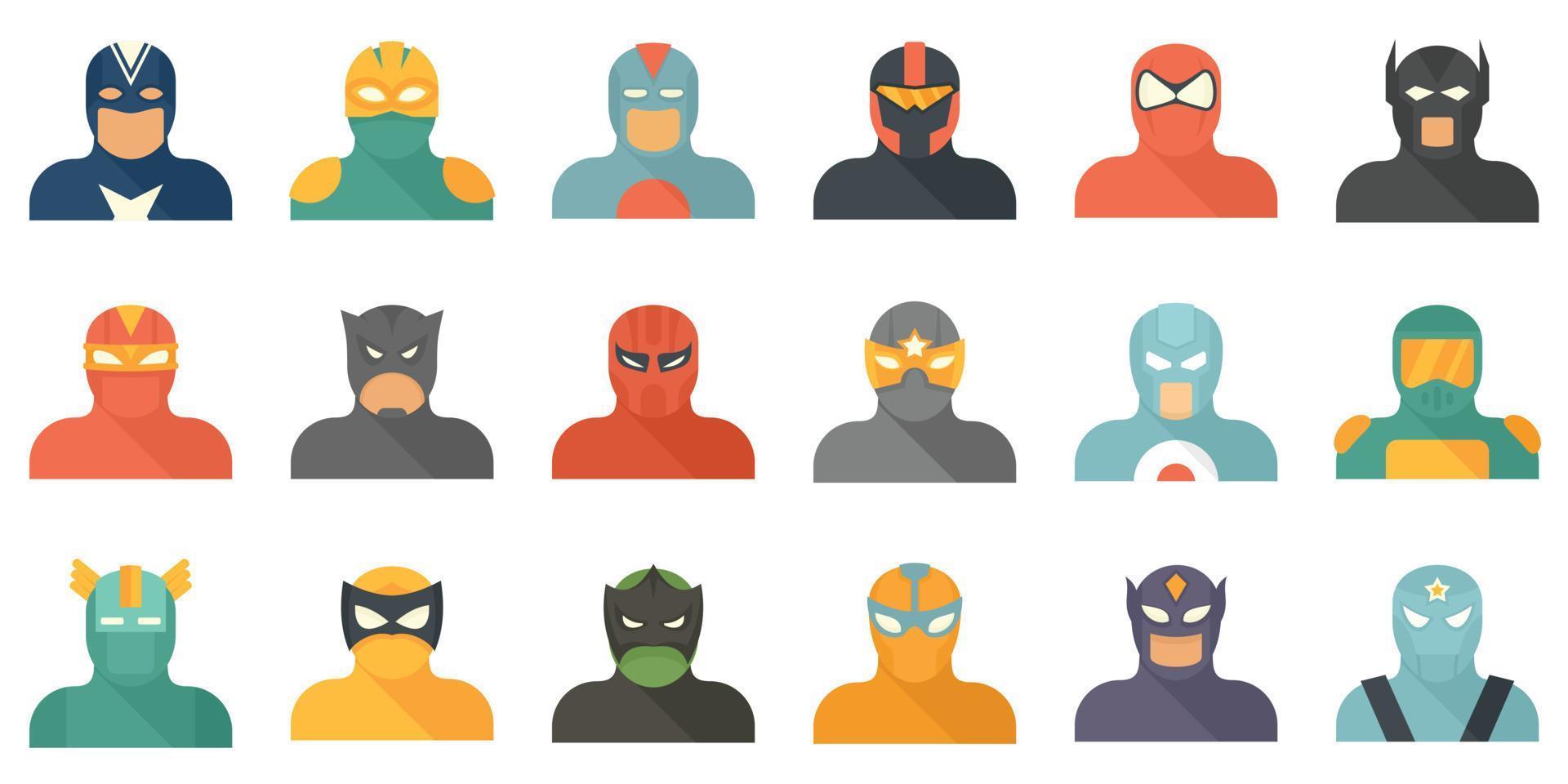 ícones de super-heróis definir vetor plano isolado